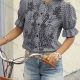 Wholesale Women's Trendy Gingham Puff Sleeve Blouse Stylish Design with Floral Embroidery and Button Closure Dark Blue Clothing Wholesale Market Liuhua