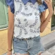 Wholesale Women's Charming Floral Embroidered Blouse Unique Design with Ruffled Sleeves and Collared Neck White Clothing Wholesale Market Liuhua