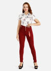 Wholesale Women's Plain High Waist Tailored Button Front Pockets Skinny Pants - Liuhuamall