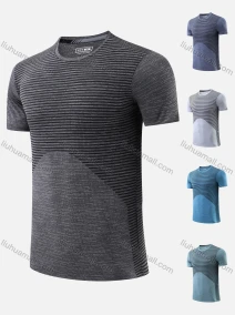 Wholesale Men's Quick Dry Comfy Striped Short Sleeve Round Neck Workout T-Shirt 7803#, LIUHUA CLOTHING WHOLESALE