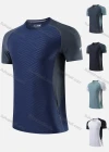 Wholesale Men's Quick Dry Comfy Chevron Sttiching Color Workout Short Sleeve Round Neck T-Shirt 8720# - Liuhuamall