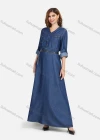 Wholesale Women's V Neck Button Front Denim Maxi Dress With Belt - Liuhuamall