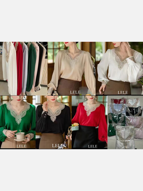 Women's Casual Embroidered Rhinestone Long Sleeve Blouse, Clothing Wholesale Market -LIUHUA, blouses