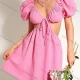 Wholesale Women's Sexy V Neck Puff Sleeve Lace Up Cutout Waist Plain Nightclub Short Dress AY179# Pink Clothing Wholesale Market Liuhua