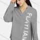 Wholesale Women's Notched Neck Buckle Strap Cuff Hot Stamping Letter High Low Hem Tunic 2# Clothing Wholesale Market Liuhua