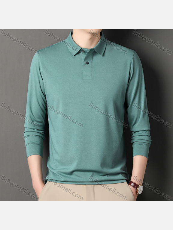 Wholesale Men's Business Plain Long Sleeve Slim Fit Polo Shirt 2515#