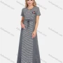 Wholesale Women's Casual Round Neck Button Decor Striped Print Maxi Tee Dress preview