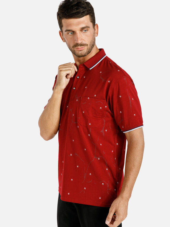 Men's Casual Striped Trim Allover Print Patch Pocket Polo Shirt, Clothing Wholesale Market -LIUHUA, Men, Men-s-Tops, Formal-Shirts