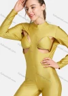 Wholesale Women's 2-Pieces Sporty High Stretchy Mock Neck Cutout Jumpsuit With Triangle Bikini - Liuhuamall