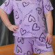 Women's Lounge Milk Silk Heart Letter Print Short Sleeve T-shirt & Shorts Pajamas Sets DM2303-02# Medium Purple Clothing Wholesale Market -LIUHUA