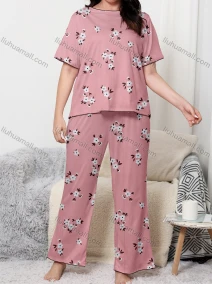 Wholesale Women's Lounge Milk Silk Floral Print Short Sleeve T-shirt & Pant Soft Pajamas Sets DM02305#, LIUHUA CLOTHING WHOLESALE