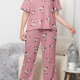 Women's Lounge Milk Silk Floral Print Short Sleeve T-shirt & Pant Soft Pajamas Sets DM02305# Pale Chestnut Clothing Wholesale Market -LIUHUA