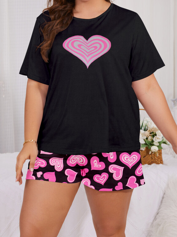 Women's Lounge Milk Silk Heart Print Short Sleeve T-shirt & Shorts Pajamas Sets DM2306#, Clothing Wholesale Market -LIUHUA, Women, Women-s-Top