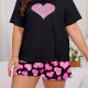 Women's Lounge Milk Silk Heart Print Short Sleeve T-shirt & Shorts Pajamas Sets DM2306# Black & Pink Clothing Wholesale Market -LIUHUA