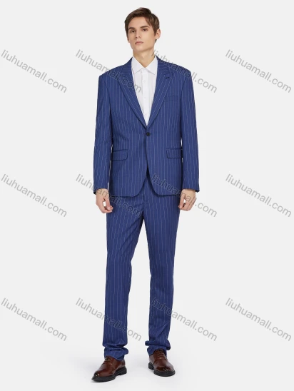 Wholesale Men's Business Striped Lapel One Button Flap Pockets Blazer & Trousers 2 Piece Sets