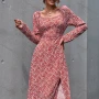Wholesale Women's Long Sleeve Square Neck Allover Floral Print Split Front Casual Dress 3241G# preview