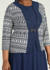 Wholesale Women's Elegant Rhinestone 3/4 Sleeve Round Neck Midi Dress With Cardigan 2 Piece Set - Liuhuamall