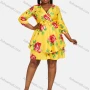 Wholesale Women's Casual Wrap V Neck Flower Print Lace Up Tiered Short Dress preview