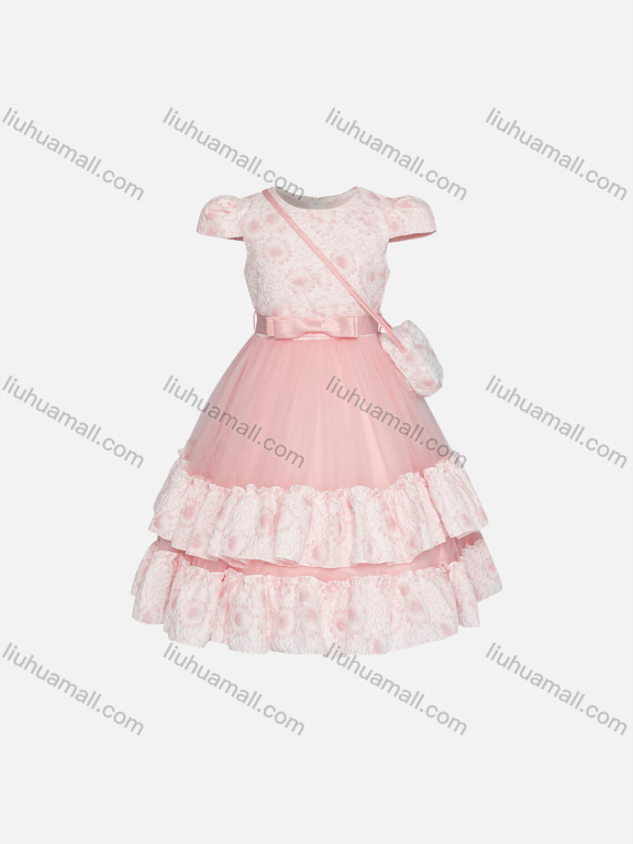 Wholesale Girls Cute Cap Sleeve Bow Knot Splicing Lace Tiered Flower Girl Dress 230605#