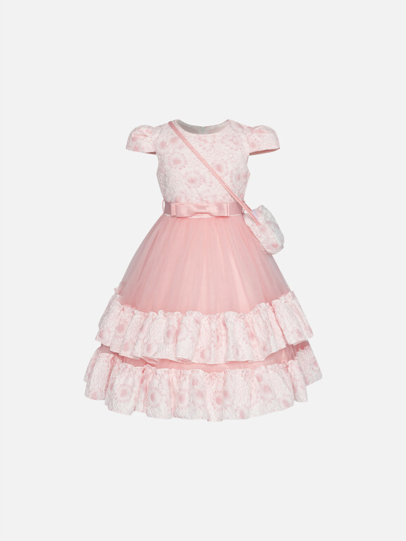 Girls Cute Cap Sleeve Bow Knot Splicing Lace Tiered Flower Girl Dress 230605#, Clothing Wholesale Market -LIUHUA, SPECIALTY, Wedding-Apparel-Accessories