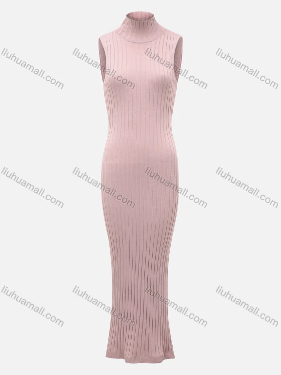 Wholesale Women's Plain High Neck Sleeveless Rib-Knit Mermaid Maxi Dress