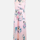 Women's Elegant Sleeveless Wrap V Neck Waistband Floral Print Wrap Midi Dress LS3005# Pink Clothing Wholesale Market -LIUHUA