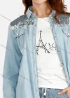 Wholesale Women's Fashion Long Sleeve Sequin Button Front Flap Pockets Denim Shirt - Liuhuamall