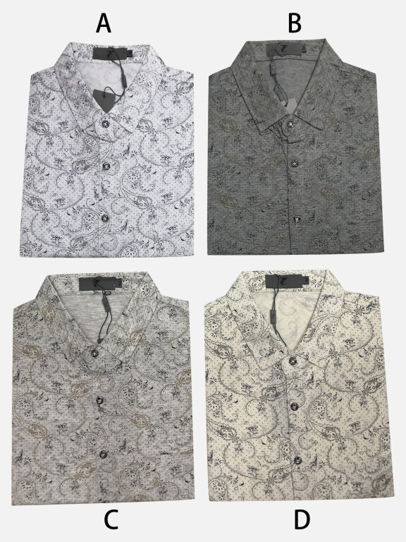 Men's Casual Allover Paisley Print Collared Short Sleeve Button Down Shirt, Clothing Wholesale Market -LIUHUA, Men, Men-s-Tops, Men-s-Hoodies-Sweatshirts