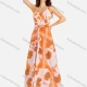 Wholesale Women's Casual Elegant Wrap V Neck Shirred Ruffle Hem Maxi Cami Dress With Belt Orange Clothing Wholesale Market Liuhua