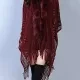 Women's Casual Cut Out Batwing Sleeve Mesh Fringe Trim Cape Red Clothing Wholesale Market -LIUHUA
