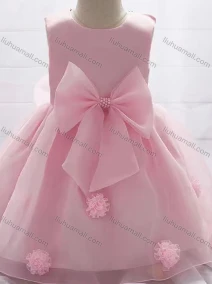 Wholesale Girls Lovely Plain Lace Bow Knot Pearl Decro Dress, LIUHUA CLOTHING WHOLESALE