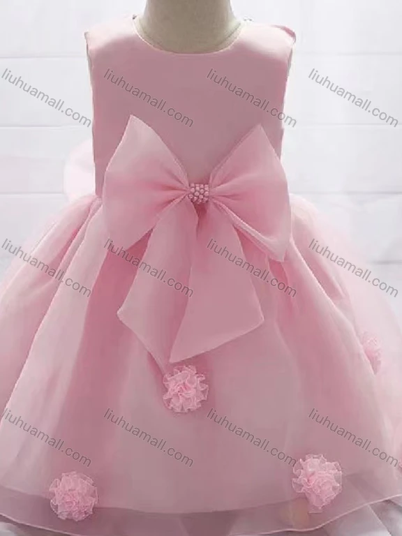 Wholesale Girls Lovely Plain Lace Bow Knot Pearl Decro Dress
