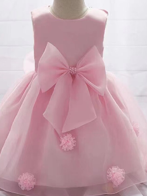 Girls Lovely Plain Lace Bow Knot Pearl Decro Dress, Clothing Wholesale Market -LIUHUA, KIDS-BABIES, Girls-Clothing