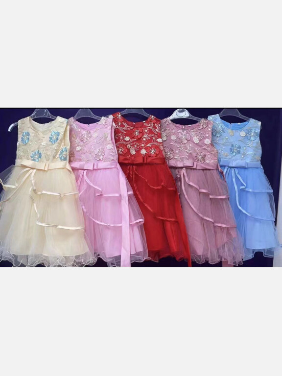 Girls Lovely Lace Bow Knot Embroidery Floral Dress, Clothing Wholesale Market -LIUHUA, Kids-Babies, Infant-Toddlers-Clothing-0-24months-
