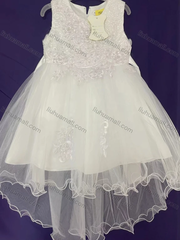 Wholesale Girls Lovely Embroidery High Low Hem Pearl Decro Dress