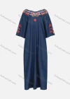 Wholesale Women's Casual V Neck Short Sleeve Hollow Out Embroidered Denim Dress - Liuhuamall