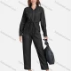 Wholesale Women's Plus Size Long Sleeve Plain Denim Jumpsuits With Belt Black Clothing Wholesale Market Liuhua