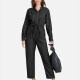 Women's Plus Size Long Sleeve Plain Denim Jumpsuits With Belt Black Clothing Wholesale Market -LIUHUA
