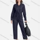 Wholesale Women's Plus Size Long Sleeve Plain Denim Jumpsuits With Belt Navy Clothing Wholesale Market Liuhua
