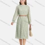 Wholesale Women's Mock Neck Long Sleeve Floral Print Ruffle Trim Chiffon Midi Dress With Belt preview