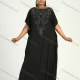 Wholesale Women's African Plus Size Vintage Round Neck Robe Batwing Sleeve Floral Embroidery Plain Kaftan Dress Black Clothing Wholesale Market Liuhua