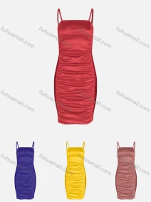 Wholesale Women's Fashion Satin Ruched Sleeveless Bodycon Plain Cami Dress, LIUHUA CLOTHING WHOLESALE