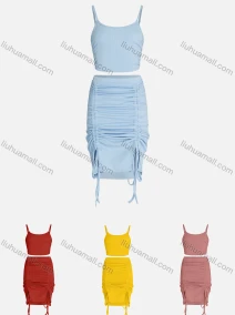 Wholesale Women's Fashion Plain Drawstring Cami Top & Skirt Sets, LIUHUA CLOTHING WHOLESALE