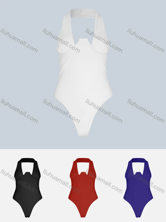 Wholesale Women's Sexy Plain Sleeveless Halter Bodysuit