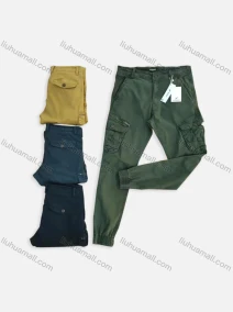 Wholesale Men's Casual Plain Multiple Pockets Button Closure Cargo Pants 1860#, LIUHUA CLOTHING WHOLESALE