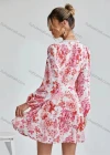 Wholesale Women's Vintage Long Sleeve V Neck Floral Print Short Dress - Liuhuamall