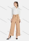 Wholesale Women's Casual Plain High Waist Button Front Wide Leg Pants - Liuhuamall