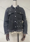 Wholesale Women's Fashion Button Down Pearl Star Decor Frayed Raw Hem Flap Pockets Denim Jacket - Liuhuamall