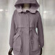 Women's Hooded Zipper Buttons Pockets Drawstring Rain Jacket 47# Clothing Wholesale Market -LIUHUA