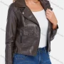 Wholesale Women's Fashion Lapel Zip Pockets Crop Leather Jacket preview